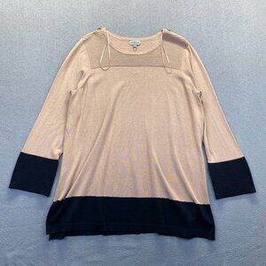 Joseph A  Tan Black Color Block Pullover Sweater Tunic Zipper Accent Size 3X
